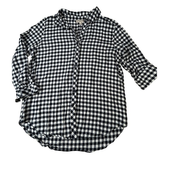 Hester & Orchard Tops - Hester & Orchard Black White Gingham Button Down Shirt Large Plaid Flannel